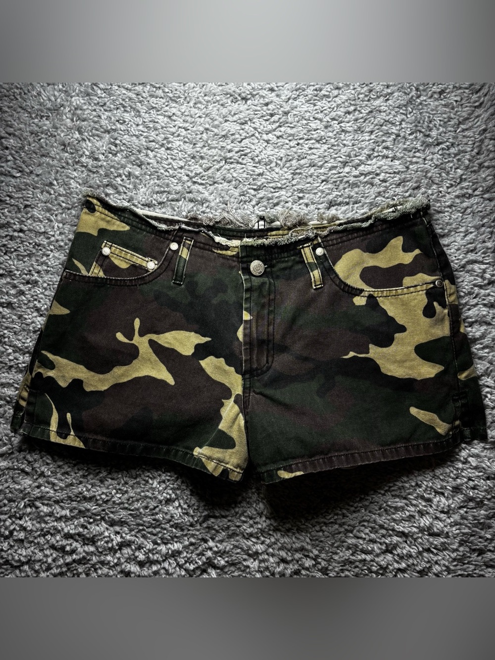 Paris Blues Shorts Womens 11 Vintage Camo Mirco Low Rise Y2K Festival Camouflage